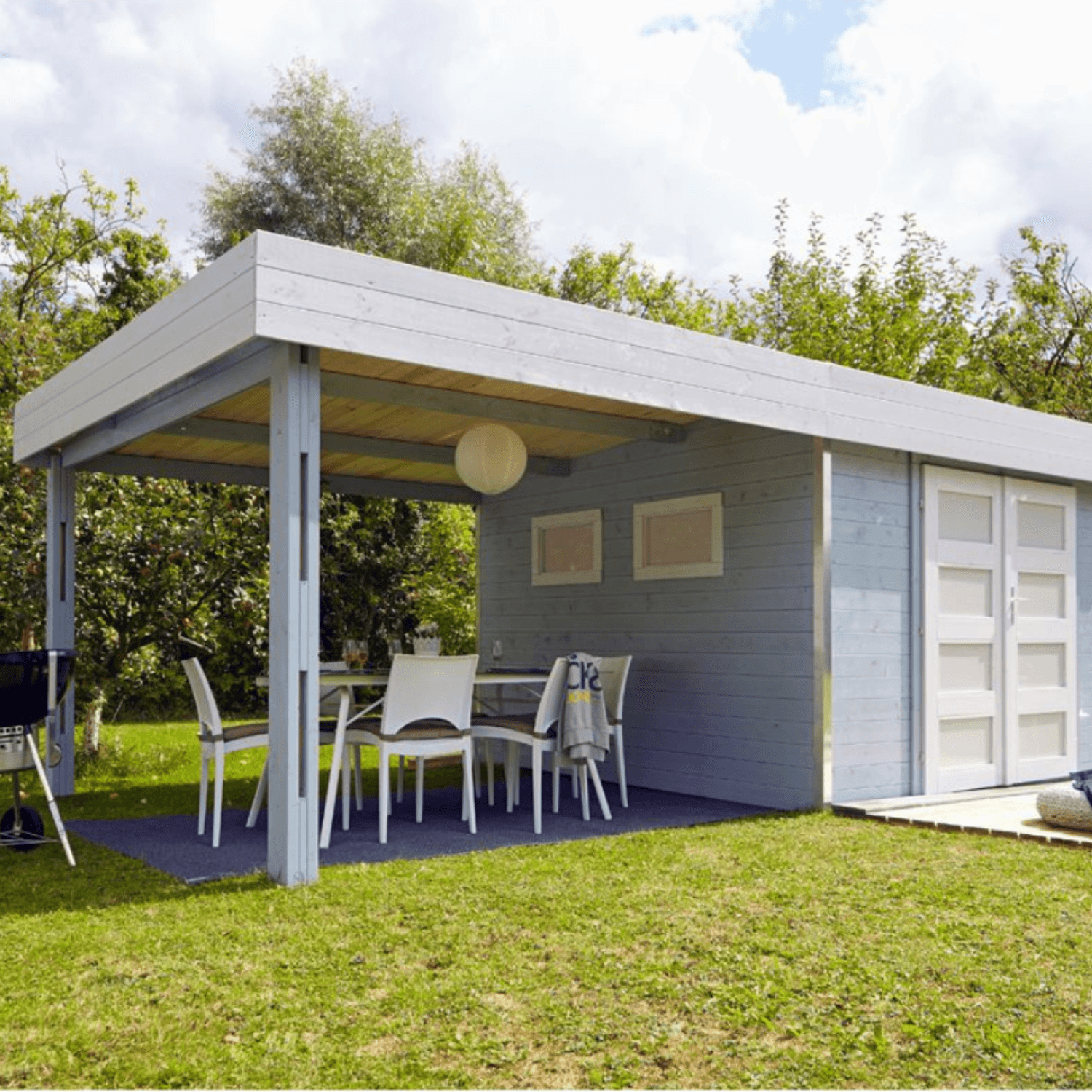 Abri de Jardin en Bois à Toit Plat avec Auvent – Élégance et Polyvalence - Image 1