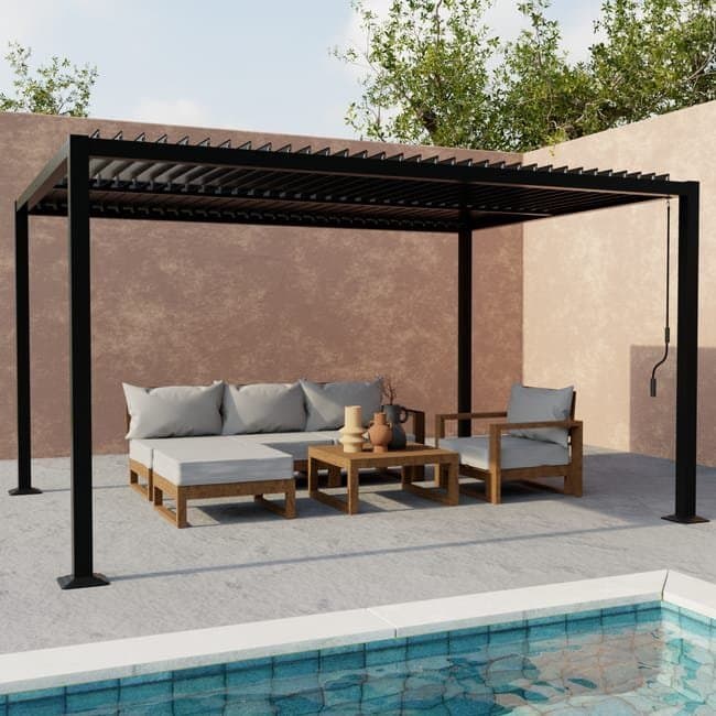 Pergola bioclimatique noir. aluminium et acier. 3x4m. lames orientables PALACE 4X3M - Image 1