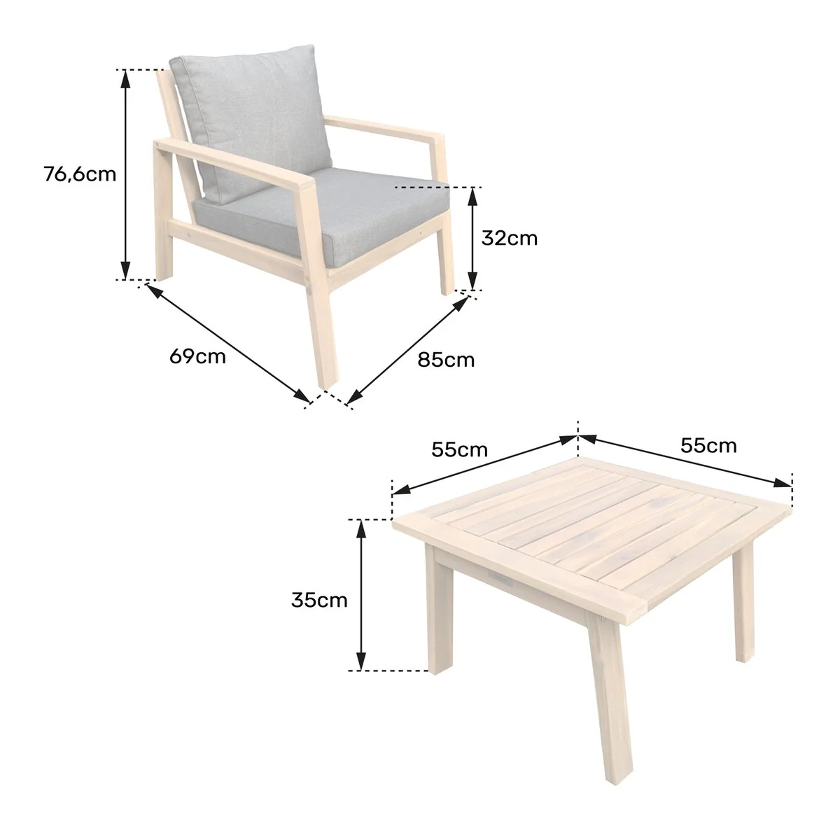 Salon de jardin en acacia - 2 Places - illustration 2